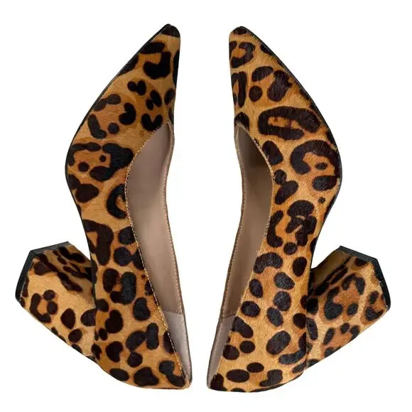 Steven Pamina Block Heel Leopard Print Shoes 6.5M Calf Hair Mob Wife Office Work - Picture 3 of 13